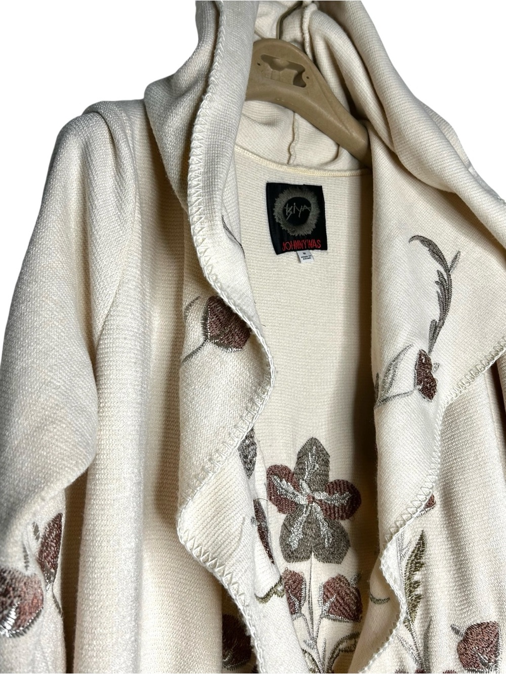 Johnny Was Biya Embroidered Floral Hooded Open Front Cardigan Medium - Picture 2 of 16